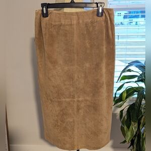Alfani Ladied 100% Leather Suede  Skirt With Front Slit